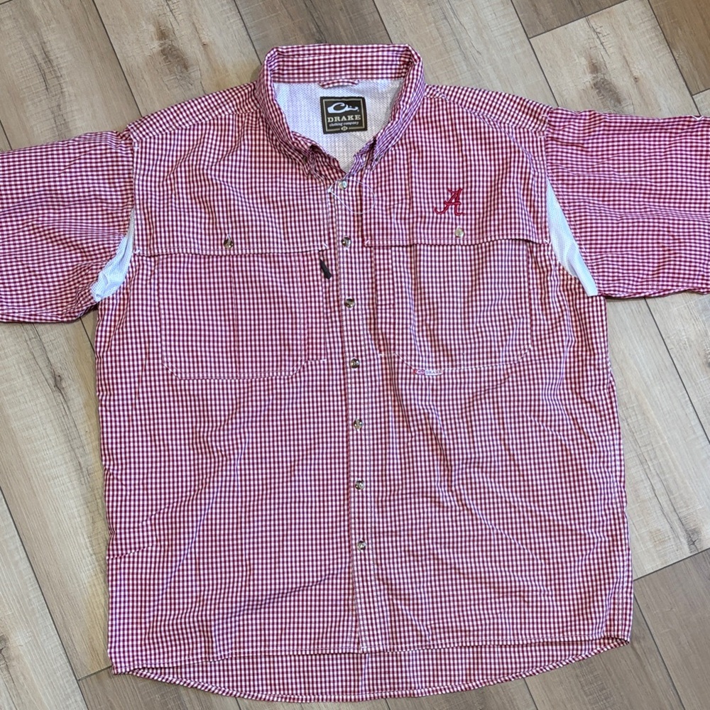 Drake Men's Red and White Checkered Shirt